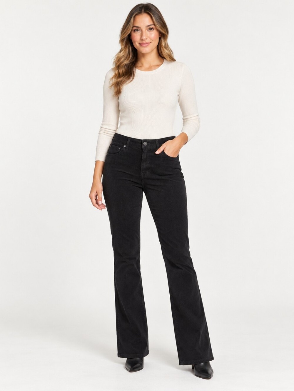 NWT Antonio Melani Black Corduroy Flare Bootcut Pants Size 6